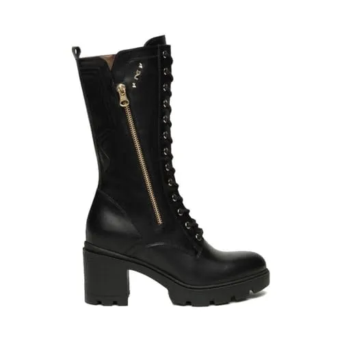 Nero Giardini Damen Stiefel Größe 40 EU - Wanderschuhe aus hochwertiger Glattleder-Optik mit seitlichem goldenen Reißverschluss und stylischen goldenen Details – perfekt für modische Outdoor-Abenteuer.