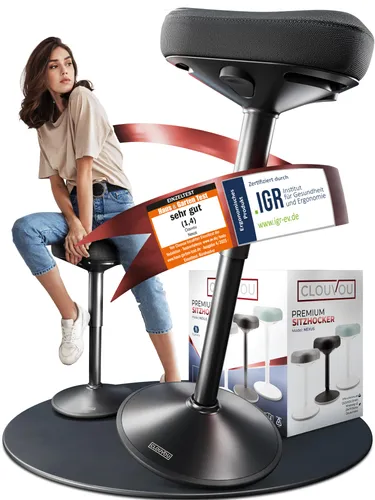 CLOUVOU Arbeitshocker Nexus - Ergonomischer Bürohocker, höhenverstellbar 47cm bis 64cm - Bürostühle mit Wackelfunktion zur Stärkung des Rückens, ideal für gesundes Sitzen und mehr Bewegung im Büro.