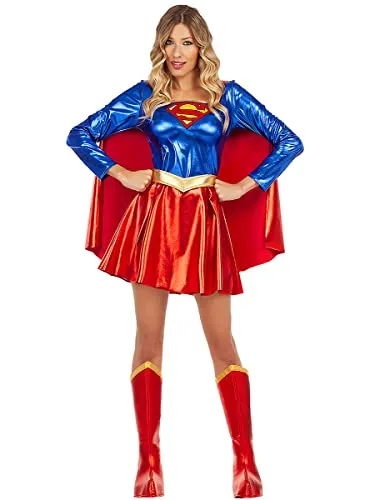 Funidelia Supergirl Kostüm sexy für Damen - Erotische Kostüme für Damen, offizielles Supergirl Kostüm mit Umhang und Gürtel, perfekt für Karneval, Halloween oder Kostümpartys in Größe XXL.