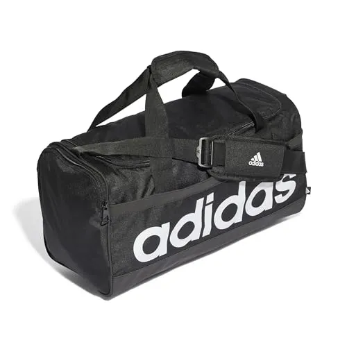 adidas Unisex Essentials Duffel Bag - Schwarz/Weiß, S - Klassische Sporttaschen mit 25 l Volumen, aus 100 % recyceltem Polyester, ideal für Fitness und Reisen, ausgestattet mit mehreren praktischen Fächern und verstellbarem Schulterriemen.