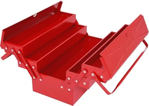KS Tools 999.0120 Werkzeugkiste Metall, 5 Fächer, 420mm - Werkzeugkasten aus elektrolytisch verzinktem Stahlblech, hohe Standfestigkeit und große Ausziehbarkeit der Fächer, ideal für sichere Aufbewahrung von Werkzeugen.