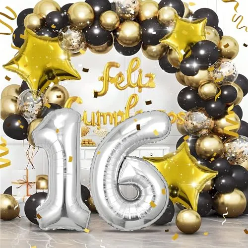 Geburtstag zahlen luftballon 16 jahre | Folienballon Sliber- Folienballon in 40"-101cm Geburtstagsdeko - Ballon Zahl Deko zum Geburtstag fliegt mit Helium für Mädchen Junge 16.Geburtstags