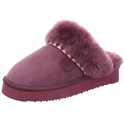 Pantoffel ROHDE "GENOVA" Damen Gr. 41 lila - Klassische Hausschuhe aus Veloursleder mit 3 cm Plateauhöhe und wärmendem Lammfell-Innenmaterial für optimalen Komfort zu Hause.