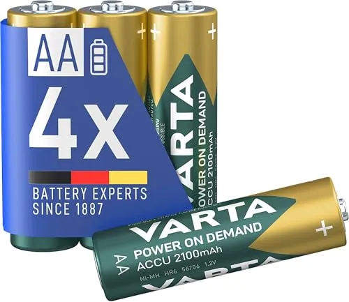 VARTA AA Akkus, 4 Stück, 2100 mAh, wiederaufladbar - Wiederaufladbare Ni-MH Mignon Akkus mit 2100 mAh, sofort einsatzbereit dank Ready To Use Technologie. Ideal für Digitalgeräte und langlebig durch hohe Zyklen.