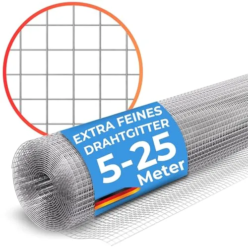 KrapTrap Volierendraht Drahtgitter feinmaschig 6x6 mm, 12m x 1m - Maschendraht für Hochbeete und Kleintierkäfige, feuerverzinkt, stabil und korrosionsgeschützt. Schützt vor ungebetenen Gästen wie Wühlmäusen und ist einfach zu verarbeiten.