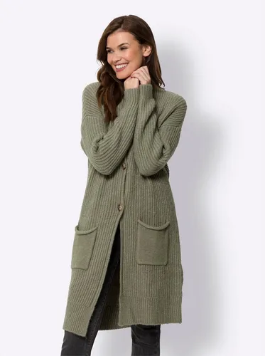 heine Strickjacke khaki-meliert - Elegante Cardigan in khaki-meliert mit Schalkragen, ideal für jeden Anlass. Aus einem bequemen Materialmix für optimalen Tragekomfort.