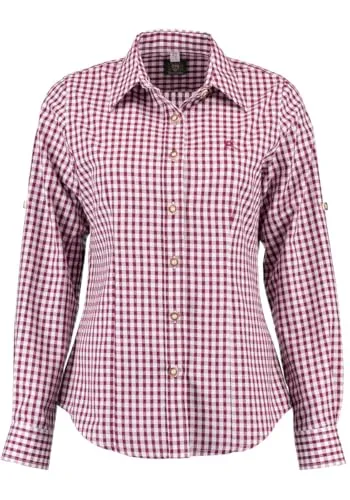 OS Trachten Damen Bluse Langarm mit Liegekragen Qorru, Größe: 52, Farbe: weinrot - Taillierte Trachtenbluse aus pflegeleichter Baumwoll-Polyester-Mischung für hohen Tragekomfort. Lange Ärmel und dezente Hirsch-Stickerei bieten stilvolle Vielseitigkeit und rustikalen Charme.