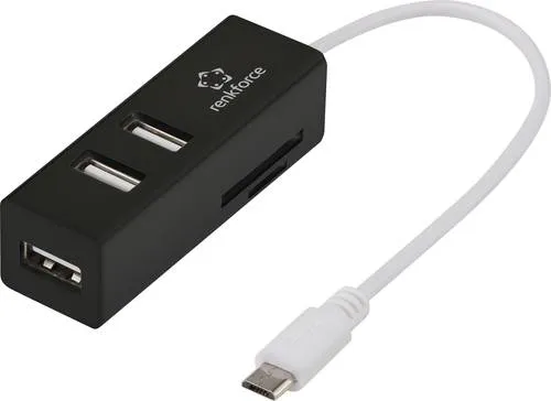 Renkforce RF-4995192 USB-Hub 3 Port USB-A, SD, microSD, M2, Memory Stick USB 2.0 480MBit/s mit eingebautem SD-Kartenleser, mit