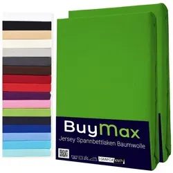Buymax® Spannbettlaken 90x200cm Doppelpack - Apfelgrün - 2er-Set Spannbetttücher aus 100% Baumwolle, für Matratzen bis 25 cm Höhe. Faltenfreier Sitz dank Rundumgummi, pflegeleicht und schadstoffgeprüft nach Oeko-Tex Standard 100.