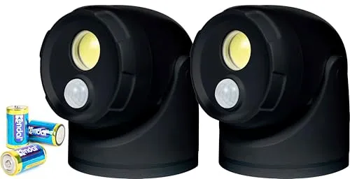 Northpoint LED Batterie Spot Strahler 2er-Set mit Bewegungsmelder - Außen-Sicherheitsbeleuchtung mit 450 Lumen, ideal für den Außenbereich. Inklusive Erdspieß und einstellbarem Timer für individuelle Brenndauer.
