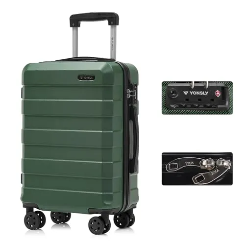 yonsly Premium Reisekoffer mit TSA-Schloss und YKK-Reißverschluss (Dunkelgrün, M) - Hochwertiger Hartschalen-Trolley mit TSA-Zahlenschloss für sichere Reisen. Robuste 360°-Doppelrollen sorgen für mühelose Mobilität. Ideal als Handgepäck (56*37*23 cm, 2,4 kg), passend für die meisten Airlines.