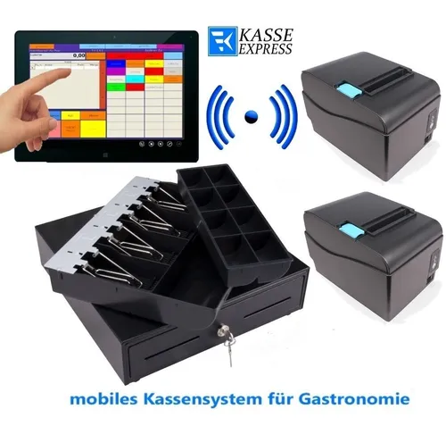 10" GASTRO Mobile Kasse: 2x Bondrucker Kellner-Terminal Kassensoftware Geldlade