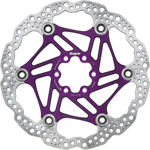 Hope X2/E4/V4 Floating Bremsscheibe 6-Loch 180mm lila - Bremsscheiben für Fahrräder mit breiterer Bremsoberfläche für bessere Kompatibilität und schwimmendem Design zur Reduzierung von Temperaturschwankungen. Leicht mit nur 146 g.
