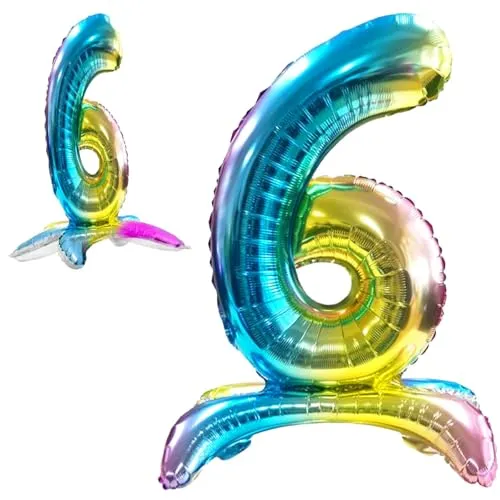 Luftballon 6. Geburtstag Zahl 6 Mehrfarbig Stehende Foil XXL Riesen Folienballon 82cm Geburtstagsdeko Ballon Zahl Deko zum Geburtstag.