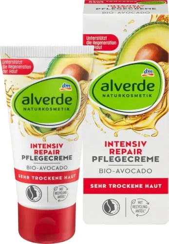 alverde Intensiv Repair Tagescreme | Naturkosmetik | Versorgt die Haut nachhaltig mit Feuchtigkeit | |Fr sehr trockene Haut | 50 ml