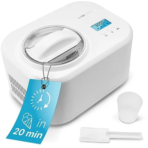 Clatronic Eismaschine ICM 3799 - 2in1 Eis- und Joghurtbereiter, selbstkühlend mit 1000ml Kapazität und Profi-Kompressor für schnelle Eiszubereitung in 20 Minuten