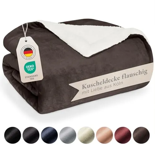 Blumtal Kuscheldecke Dunkelbraun 270x230 cm - Oeko-Tex® Standard 100 zertifizierte Kuscheldecke aus flauschigem Mikrofleece und wärmendem Sherpa, ideal für gemütliche Abende auf der Couch oder Abenteuer draußen.