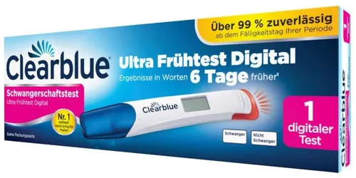 Clearblue Ultra Frühtest Digital Schwangerschaftstest - SCHWANGERSCHAFTSTEST - Der ultrasensitive Clearblue Test erkennt Schwangerschaft bereits 6 Tage vor der fälligen Periode, für frühzeitige Sicherheit.