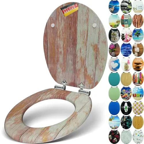 Sanfino WC-Sitz "Blue Wood" Premium Toilettendeckel - Toilettendeckel mit Absenkautomatik aus hochwertigem Holzfaser, bietet hohen Sitzkomfort und eine einfache Montage für Ihr Badezimmer.