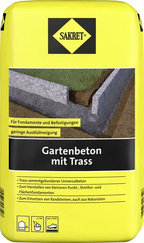 SAKRET Gartenbeton mit Trass 30 kg Sack - Hochwertiger Gartenbeton mit Trass für stabile und langlebige Konstruktionen im Außenbereich. Ideal für Gartenprojekte und kreative Anwendungen.