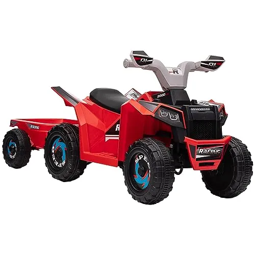 HOMCOM Elektro-Kinderquad 6V - Elektro-Quad für Kinder ab 18 Monaten, bis 25 kg belastbar, mit Anhänger und sicherer Geschwindigkeit von 2.5 km/h, ideal für kleine Abenteuer.
