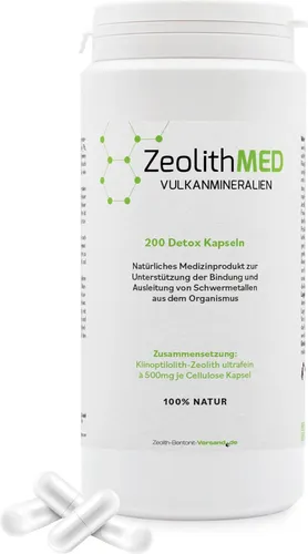Zeolith MED Detox Kapsel 200 Stück - Nahrungsergänzungsmittel zur natürlichen Ausleitung von Schadstoffen. Das Vulkanmineral bindet Schwermetalle und unterstützt die Entgiftung ohne Stoffwechselbelastung.