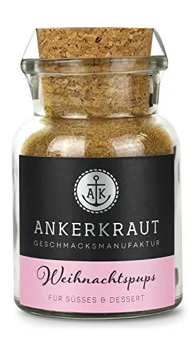 Ankerkraut Weihnachtspups Gewürz, für Süßes als Dessert, Kuchen, Kekse und Quark oder Joghurt, mit Zimt, Nelken und Zucker, 120 g im Korkenglas