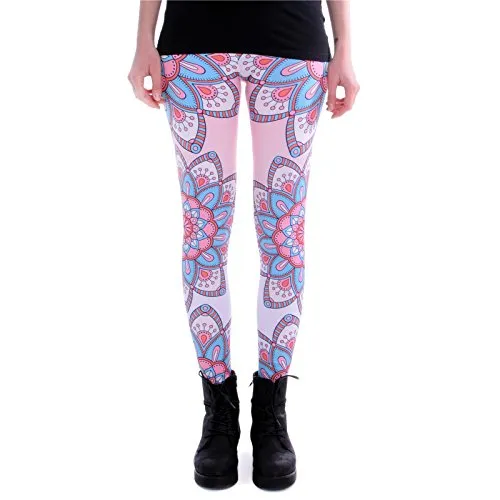 cosey - Bedruckte Bunte Leggins (Einheitsgröße) Verschiedene Leggings Designs, Mandala Blumen, Einheitsgröße
