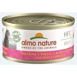 Almo Nature HFC Jelly Lachs & Huhn 70g - Katzenfutter mit 50-75% hochwertigem Lachs und Huhn, ohne chemische Zusätze. Ideal für eine gesunde Ernährung Ihrer Katze, unterstützt die Flüssigkeitsaufnahme.