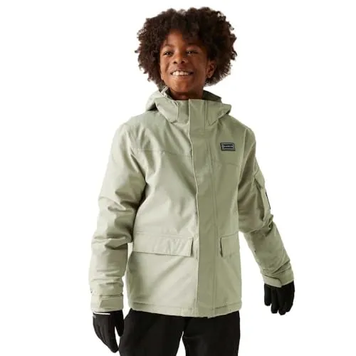 Dare2b Shredderjacket abbeystone (06Q) 14 Jahre – Wasserdicht & Atmungsaktiv - Die Dare2b Shredder Jacket für Kinder bietet perfekten Schutz beim Skifahren und Snowboarden. Mit recyclebarem Stretchmaterial, verschweißten Nähten und praktischem Grow-System wächst die Jacke mit Ihrem Kind mit.