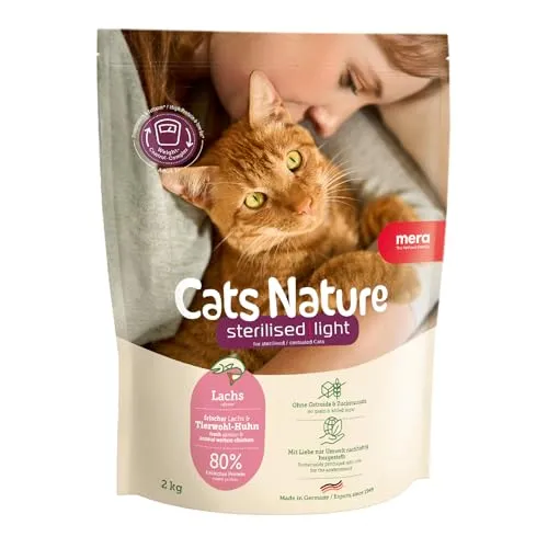 MERA Cats Nature Sterilized/Light Lachs Katzenfutter Trocken 400g für sterilisierte/kastrierte Katzen | Getreidefrei & zuckerfrei | fettarmes Katzen Trockenfutter hoher Fleischanteil