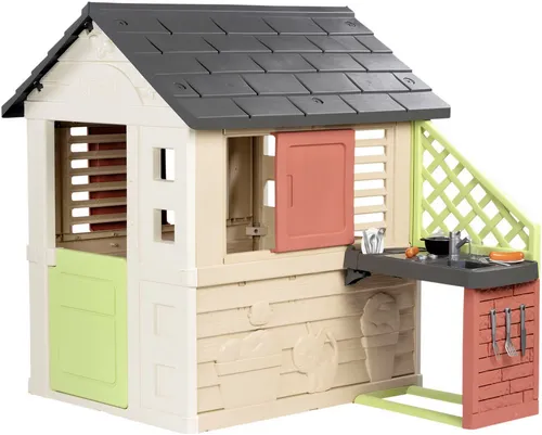 Smoby Spielhaus Smoby Life Natur mit Küche - Spielmöbel für Kinder ab 2 Jahren, Made in Europe, mit UV-beständigen Materialien und einer umfangreichen Küchenausstattung für kreatives Spielen.
