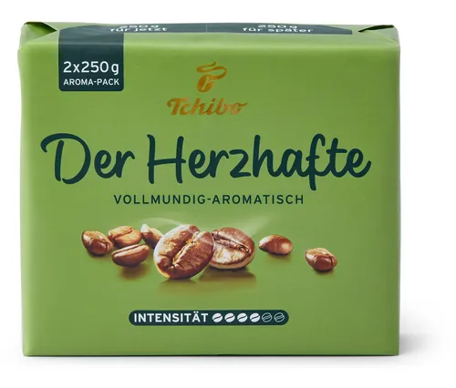 Tchibo Der Herzhafte - 500 g Gemahlen - Filterkaffee mit Intensität 4/6, vollmundig und aromatisch dank einer Mischung aus Arabica- und Robusta-Bohnen, ideal für herzhaften Kaffeegenuss.