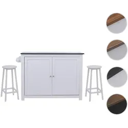 Kücheninsel HWC-P61 mit 2 Sitzhockern - Stauraum & Design - Stilvolle Kücheninsel mit 2 Sitzhockern, ideal für zusätzliche Arbeitsfläche und Stauraum. Mit praktischem Handtuchhalter und stabiler Konstruktion – perfekt für gesellige Momente in der Küche.