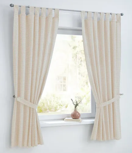 Vorhang KUTTI "Cottage Vorhang" 110x145 cm, beige - Karierter Baumwollvorhang im Landhausstil, ideal für Küche und Esszimmer. Mit dekorativen Schlaufen und energiesparenden Eigenschaften sorgt er für ein gemütliches Ambiente.