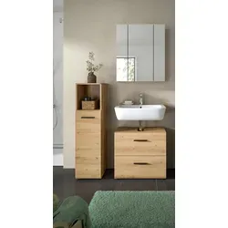 xonox.home Badezimmerkombination Ice – 3-teilig in Artisan Oak - Komplettprogramm für Badezimmer: Moderne 3-tlg. Badkombination Ice mit Standschrank, WBU und Spiegelschrank – pflegeleicht und platzsparend für optimalen Stauraum.