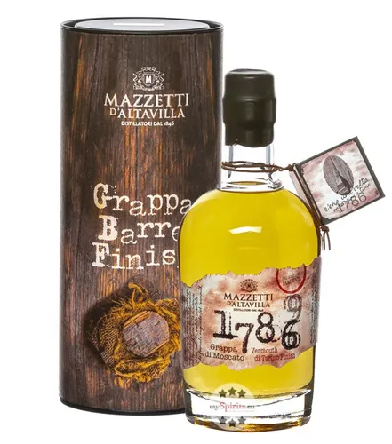 Mazzetti 1786 Grappa di Moscato Vermouth di Torino Finish - Grappa mit fruchtig-süßem Geschmack, veredelt in Vermouth-Fässern. Ein einzigartiges Geschmackserlebnis für Genießer!