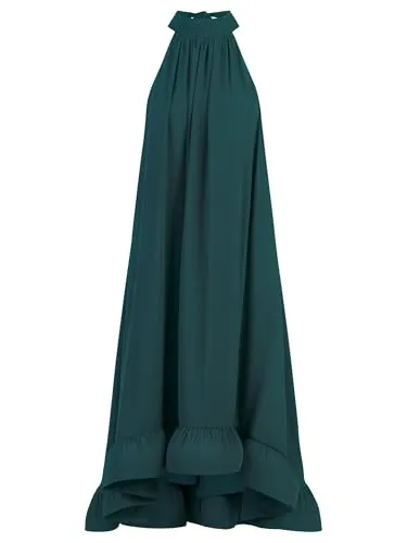 APART Chiffonkleid mit Volantsaum, dunkelgrün, 44 - Elegantes Abendkleid für Damen, ideal für festliche Sommerabende oder Galas. Fließender A-Linien-Schnitt und leichtes, gefüttertes Material sorgen für einen weichen Fall und hohen Tragekomfort.