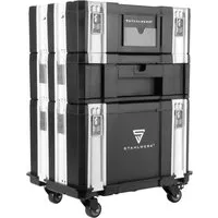 STAHLWERK Mobiles Toolbox Set mit 3 Werkzeugkoffern und Rollbrett - Vielseitiges Werkzeugset mit robusten ABS-Kunststoffboxen. Ideal für die flexible Aufbewahrung und den Transport von Werkzeugen dank smartem Klick-System und leichtgängigen Lenkrollen.