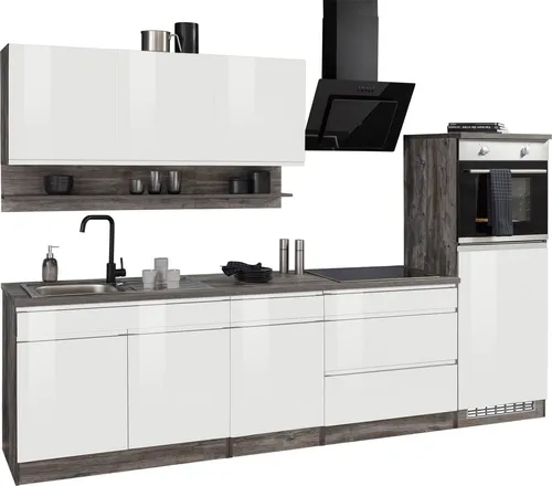 Küchenzeile KOCHSTATION "KS-Virginia" in Weiß - Komplettküchen-Set (B:290cm, H:200cm, T:60cm) mit elegantem Hochglanz-Design und praktischen Features, ideal für kleine bis mittelgroße Küchen. Made in Germany!