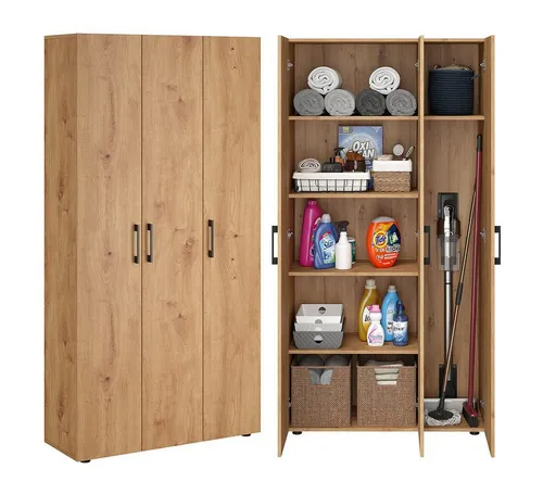 Bellamio Apol Mehrzweckschrank Eichenoptik – Vielseitiger Stauraum für jeden Bedarf - ⭐ VIELSEITIGER STAURAUM – Der Schrank bietet sechs Fächer und ein hohes Abteil, ideal als Putz- oder Vorratsschrank. ⭐ ELEGANTE OPTIK – Die Eichenoptik fügt sich harmonisch in jedes Zuhause ein und sorgt für Ordnung.
