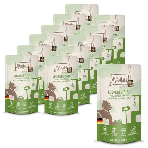 MjAMjAM Quetschie Rind - 12 x 125 g - MjAMjAM Quetschie: Getreidefreies Katzenfutter mit hohem Fleischanteil aus regionalen Zutaten. Ideal für die artgerechte Ernährung deiner Katze – für puren Fleischgenuss!