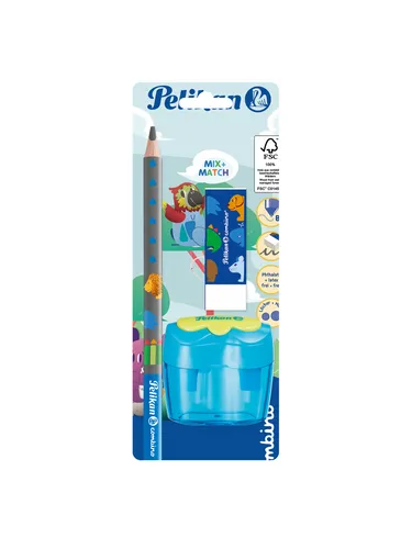 Pelikan combino Set mit Schreiblernbleistift, Radiergummi und Anspitzer, farbig sortiert
