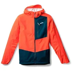 Brooks Herren High Point Waterproof Jacket 2.0 in Orange - Wasserdichte Laufjacke für Trail Running, aus atmungsaktivem Material mit Belüftungsöffnungen. Kompakt verstaubar und taillierter Schnitt für optimale Bewegungsfreiheit.