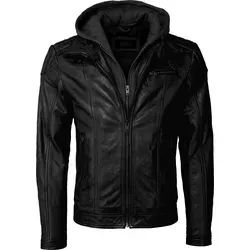 Herren Lederjacke JCC "310-19-222", Gr. 50, schwarz - Funktionsjacke aus 100% Lammleder mit abnehmbarer Kapuze, ideal für jede Jahreszeit und perfekt für stilvolle Outfits.