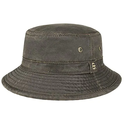 Stetson Drasco Stoffhut Bucket Hat mit UV-Schutz 80 für Herren - Vielseitiger Bucket Hat in braun mit markantem Lederlook, ideal für Outdoor-Aktivitäten. Geprüfter UV-Schutz 80 bietet zusätzlichen Schutz. Knautschbar und pflegeleicht, perfekt für Reisen und Freizeit.