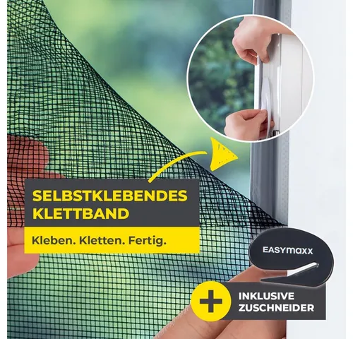 EASYmaxx Insektenschutz-Fensterrahmen Moskitonetz mit Klettverschluss, (2-St), 130x150cm zuschneidbar mit Klettbefestigung