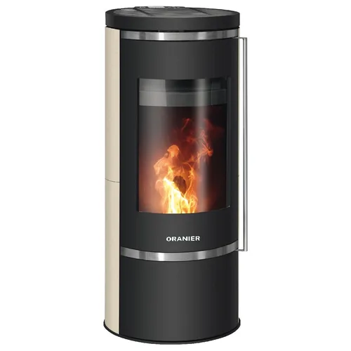 Oranier Pelletofen Carus 2.0 6 kW Kalkstein Cream - Kaminofen mit Zulassung zum raumluftunabhängigen Betrieb (RLU), ideal für effiziente Wärmeversorgung in modernen Wohnräumen.