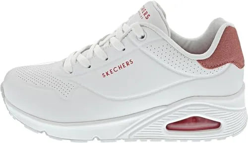 Skechers Damen Uno Stand On Air Sneakers - Weiß mit Korallenlederbesatz, Größe 38 EU - Damen-Sneaker aus hochwertigem synthetischem Leder, mit innovativer Air-Cooled Memory Foam-Technologie für ultimativen Komfort.