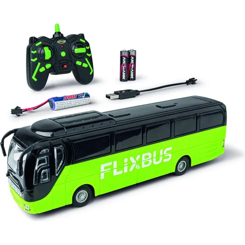 Carson 1:64 Flixbus - 100% fahrfertig RC Bus - App- & ferngesteuerte Autos - Detailgetreues Flixbus Design mit LED-Beleuchtung und 80 Minuten Fahrzeit, ideal für Einsteiger und perfekt für Innen- und Außeneinsatz.
